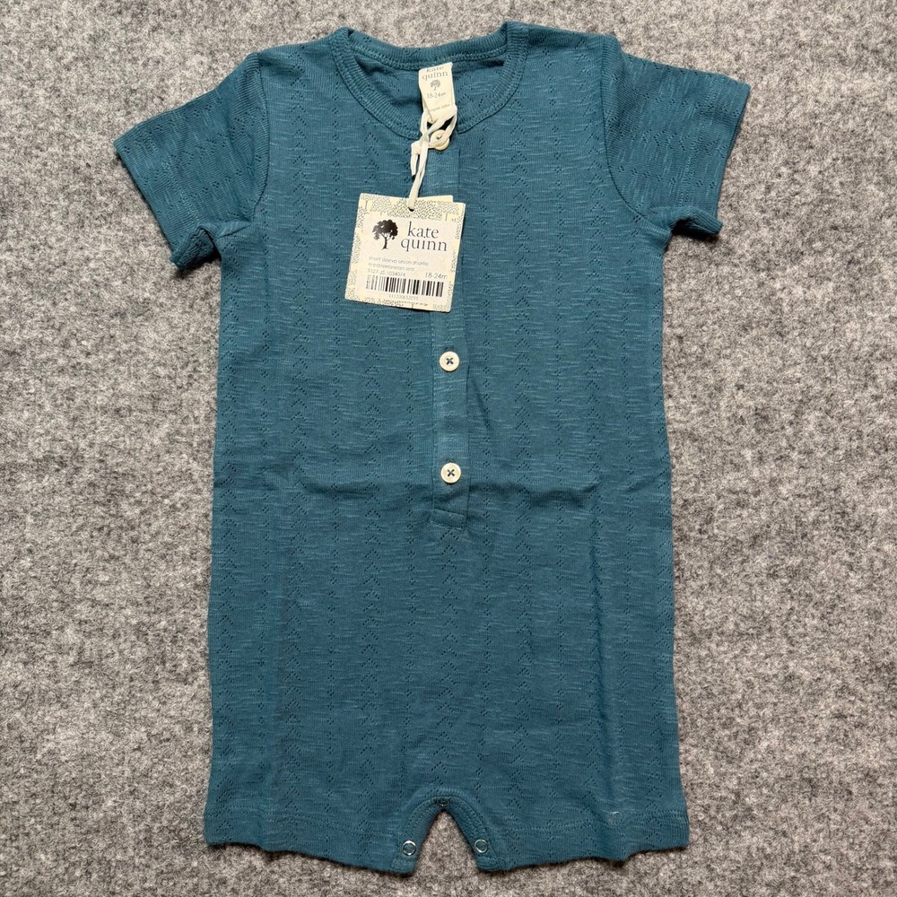 KATE QUINN Mediterranean Sea Organic Cotton Short Sleeve Union Shortie 18-24M